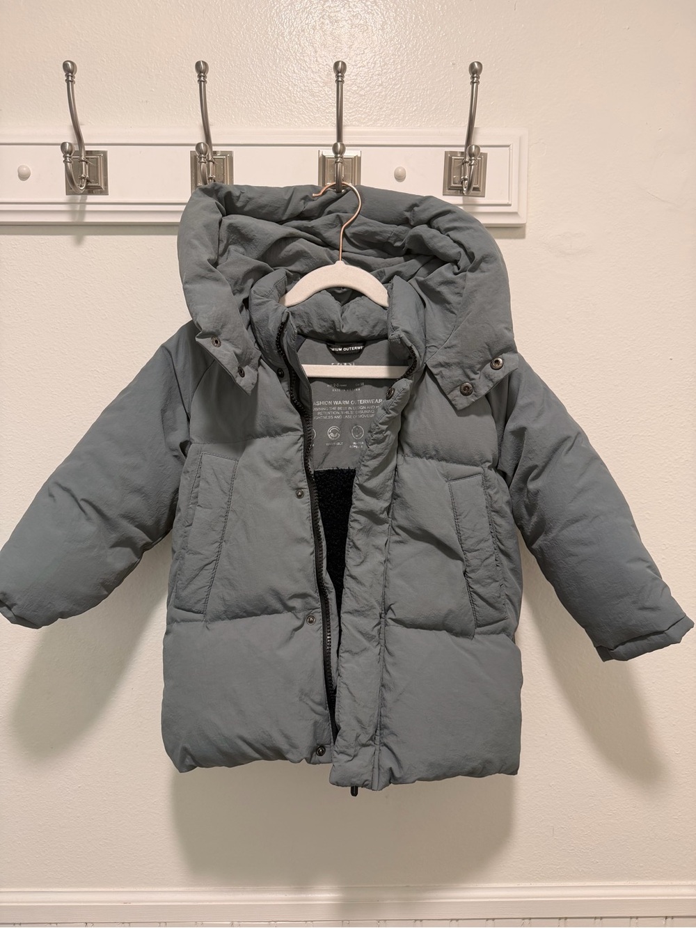 Zara Kids Water Repellent Puffer Jacket Girls Gray 2-3 Years